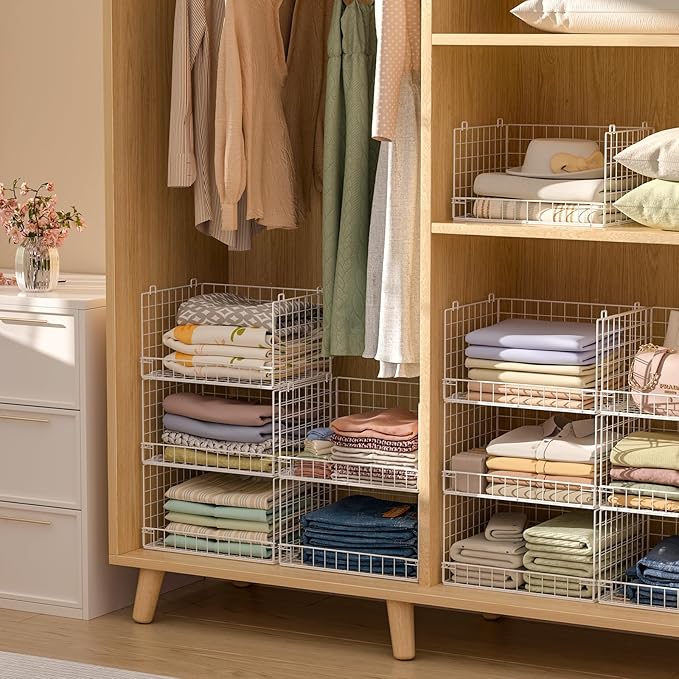 Yociyoga 5-Tier Stackable Closet Organizers and Storage Basket - Foldable Closet Shelf Organizer System, Space-Saving Clothes Storage Bins Drawer Organizer for Wardrobe, White (Patent 30022416) - Image 4