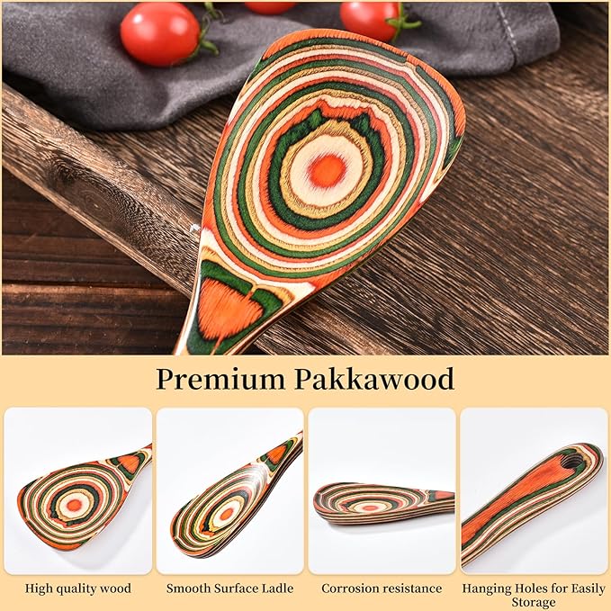 Gudamaye Pakkawood 7-Piece Red Wooden Cooking Utensils, Wooden Spoons for Cooking,Wooden Spoon Set, Wooden Kitchen Utensil set, Pakkawood kitchen Utensils for Serving, Bridal Shower Gifts - Image 4