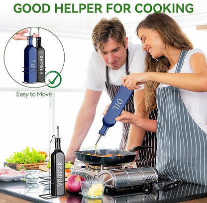 Vakoo Oil and Vinegar Dispenser Set - 17oz/500ml, Extra Thick Glass, Leak-Proof, Olive Oil Dispenser Bottle for Kitchen (Blue Black) - Image 7