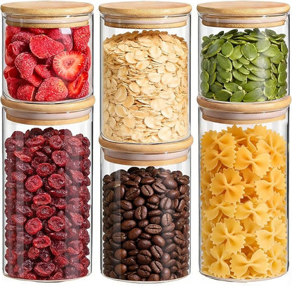 ComSaf Glass Storage Containers with Lids (0.6qt/1qt/1.5qt) Set of 6,Glass Pantry Storage Containers with Airtight Lid & lables for Dry Food, Snacks, Nuts, Stackable for Kitchen, Pantry Organization by ComSaf