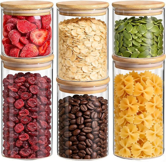 ComSaf Glass Storage Containers with Lids (0.6qt/1qt/1.5qt) Set of 6,Glass Pantry Storage Containers with Airtight Lid & lables for Dry Food, Snacks, Nuts, Stackable for Kitchen, Pantry Organization by ComSaf