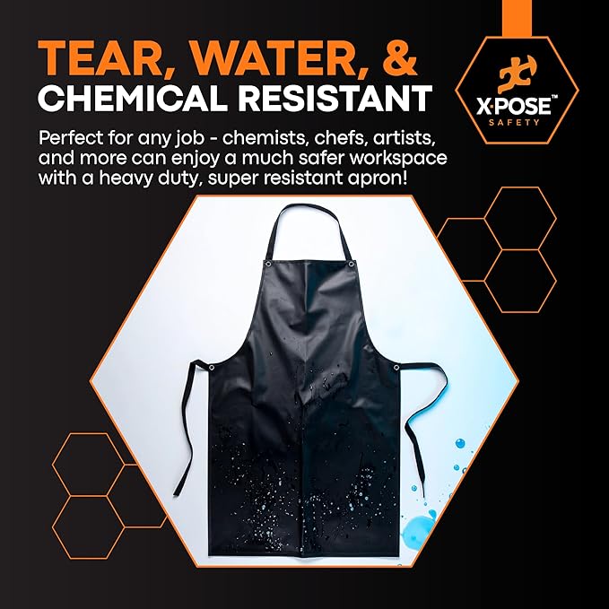 Xpose Safety Heavy Duty Vinyl Waterproof Aprons, White - For Home, Industrial and Commercial Use - Chemical Resistant