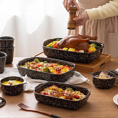 3-Pack Deep Rectangular Ceramic Baking Dishes, Heavy-Duty Oven-Safe Stoneware Casserole Pans for Lasagna Baking, High Heat Resistant Handcrafted Glazed Finish,Speckle Series(13.8''/12''/9.6'' Brown) - Image 3