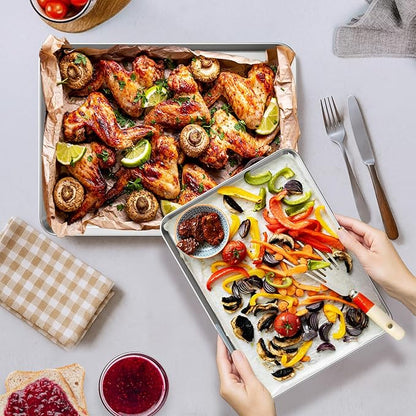 Ohtomber Stainless Steel Baking Sheet Pan Set, 3 Pack Cookie Sheets for Baking, Heavy Duty Stainless Steel Cookware Set, Oven Cookie Tray for Roasting, 9/12/16 Inch - Image 6