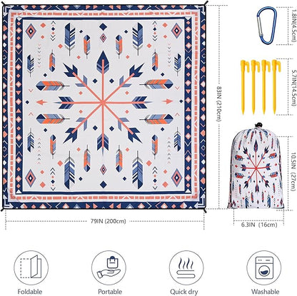 HIHOHO Beach Blanket Waterproof Sandproof Extra Large Beach Mat 79" X 83"/120"x108"for 1-8 Adults Quick Drying Durable Outdoor Picnic Mat for Beach Travel Camping Hiking