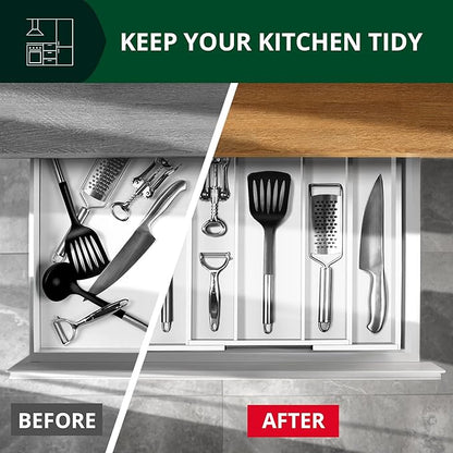 ROYAL CRAFT WOOD Luxury Bamboo Kitchen Drawer Organizer - Silverware Organizer - Utensil Holder and Cutlery Tray with Grooved Drawer Dividers for Flatware and Kitchen Utensils (5 Slot, White) - Image 5