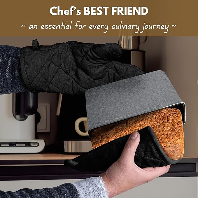 Native Fab Pot Holders and Oven Mitts Sets for Kitchen Heat Resistant - Hanging Non-Slip - 100% Cotton Kitchen Oven Mitts and Pot Holders 4-Piece Set - Black - Image 2