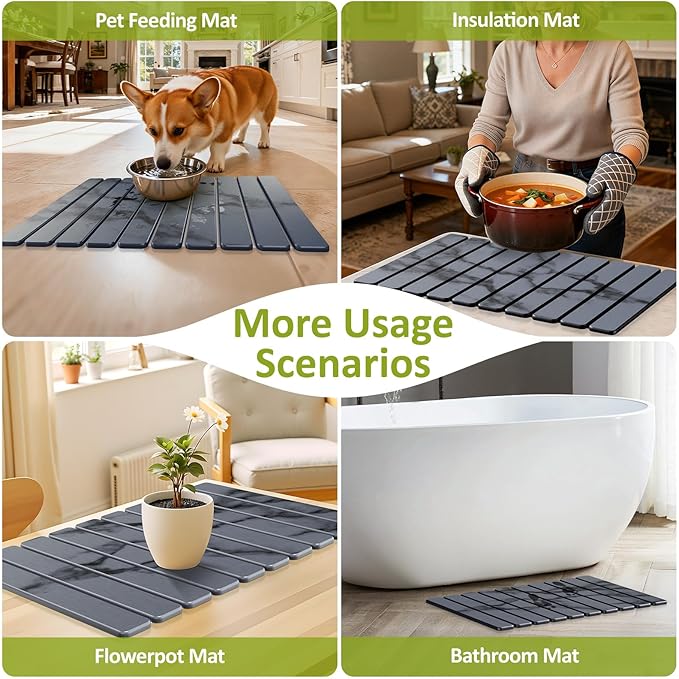 Large Stone Dish Drying Mat for Kitchen Counter, 24"(L)×16"(W), Collapsible Quick Dry Stone Dish Mats, Super Absorbent Diatomaceous Earth Drying Pad for Dishes Bottles Cups, Countertops (Marble) - Image 7