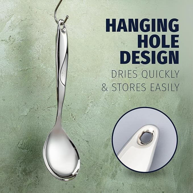 Zulay Kitchen Stainless Steel Serving Spoon - 11.5” Large Cooking & Serving Spoon with Ergonomic Handle - Durable, Rust-Resistant & Dishwasher Safe Kitchen Utensil for Cooking and Buffets - Image 3