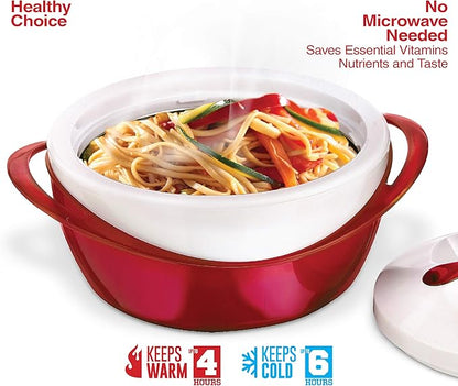 Pinnacle Large Insulated Casserole Dish with Lid 2.6 qt. Elegant Hot Pot Food Warmer/Cooler -Thermal Soup/Salad Serving Bowl Stainless Steel Hot Food Container–Best Gift Set for Moms –Holidays Red