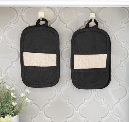 RITZ Premium Pot Holders & Heating Pads (4-Pack), 8.5" x 5.5", Heat Resistant, 100% Cotton Terry-Looped Pocket, Kitchen and Barbeque, Black - Image 2
