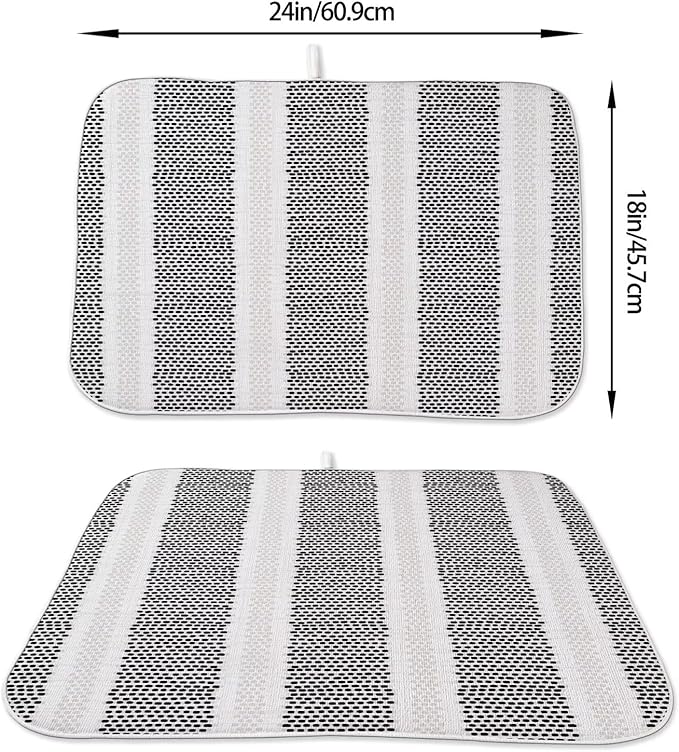 Boho Black Dish Drying Mat 18 x 24 inch Modern Geometry Polka Dot Striped Decorative Drying Mats Microfiber Absorbent Dish Washable Draining Mat for Kitchen Counter Decor