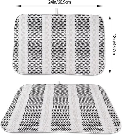 Boho Black Dish Drying Mat 18 x 24 inch Modern Geometry Polka Dot Striped Decorative Drying Mats Microfiber Absorbent Dish Washable Draining Mat for Kitchen Counter Decor