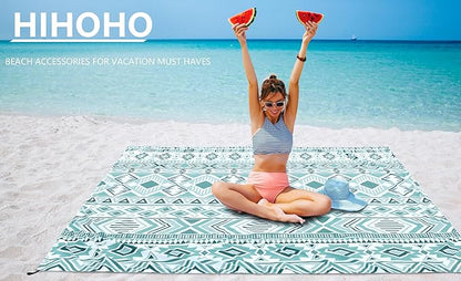HIHOHO Beach Blanket Waterproof Sandproof Extra Large Beach Mat 79" X 83"/120"x108"for 1-8 Adults Quick Drying Durable Outdoor Picnic Mat for Beach Travel Camping Hiking