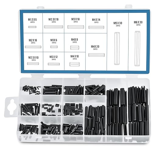 ZELCAN 400pc Roll Pin Set, M1.5 M2 M2.5 M3 M4 M5 M6 Slotted Metric Spring Pins in Various Lengths, Steel Split Expansion Pin Hardware Assortment Kit by ZELCAN