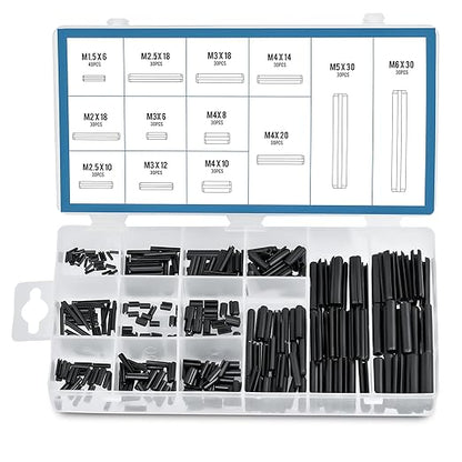 ZELCAN 400pc Roll Pin Set, M1.5 M2 M2.5 M3 M4 M5 M6 Slotted Metric Spring Pins in Various Lengths, Steel Split Expansion Pin Hardware Assortment Kit by ZELCAN