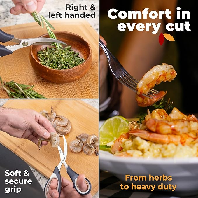 Kitchen Shears by Gidli - Liftime Replacement Warranty* - Includes Seafood Scissors As a Bonus - Heavy Duty Utility Stainless Steel All Purpose Ultra Sharp Scissors for Food/Cooking - Image 7
