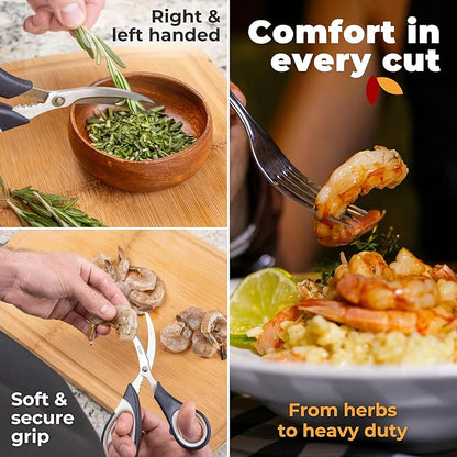 Kitchen Shears by Gidli - Liftime Replacement Warranty* - Includes Seafood Scissors As a Bonus - Heavy Duty Utility Stainless Steel All Purpose Ultra Sharp Scissors for Food/Cooking - Image 7
