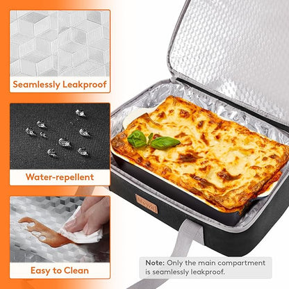 Lifewit Insulated Double Decker Casserole Carrier, Expandable Lasagna Lugger Tote Bag for Hot or Cold Food, Fits 9" x 13" Baking Dish for Potluck Parties, Picnic and Cookouts, Black-Geometric