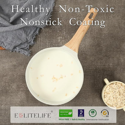 ESLITE LIFE Nonstick Sauce Pan with Lid, 2.5 QT Small Soup Pot Compatible with All Stovetops (Gas, Electric & Induction), PFOA Free, White - Image 3