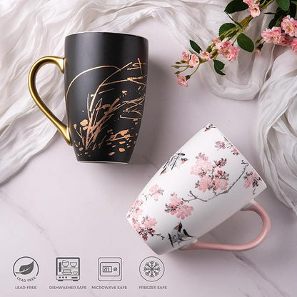 AmorArc Ceramic Tea Cup with Infuser and Lid, 17 Oz, Ceramic Cup with Handle for Steeping Loose Leaf Teas, Steeping Tea Mug with Strainer, Black