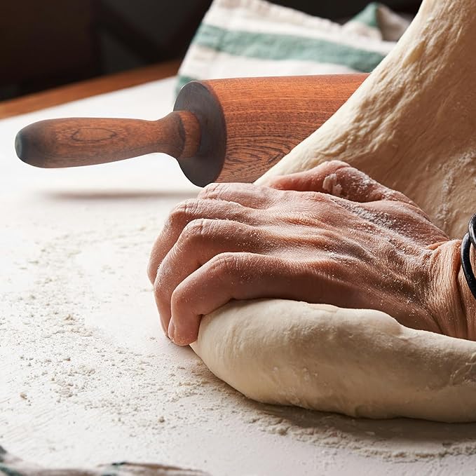 Classic Sapele Wooden Rolling Pin With Handles,Wood Baking Roller Large (17.3"L x 2.3"W) - Image 2