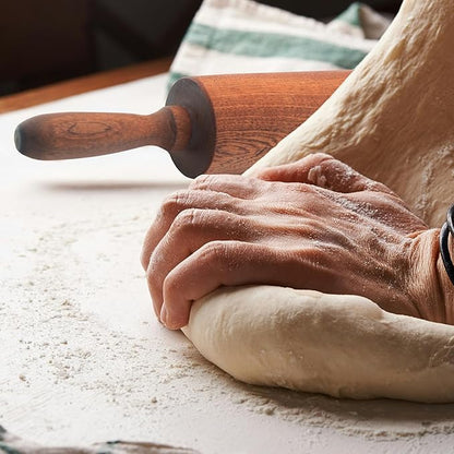 Classic Sapele Wooden Rolling Pin With Handles,Wood Baking Roller Large (17.3"L x 2.3"W) - Image 2