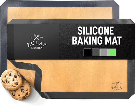 Zulay Kitchen Silicone Baking Mat Set – 2-Pack 16.5″ × 11.6″ Reusable Non-Stick Silicone Baking Sheets, Food-Safe, Heat-Resistant up to 250°F – Perfect for Cookies, Pastries & Oven Use (Dark Gray)
