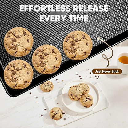 Sakerplus Nonstick Baking Sheet Pan Set of 3, Heavy Duty Cookie Sheets for Oven with Stripe Texture Pattern, 0.6mm Thick Quarter/Half/Jelly Roll Pans, Rust-Resistant & Easy Clean (Black) - Image 7