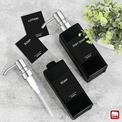 GMISUN Black Soap Dispenser, Hand Soap Dispenser Bathroom, 12 fl oz/350ml Glass Soap Dispensers with Stainless Steel Pump, Refillable Liquid Dish Dispenser for Kitchen, Modern Soap and Lotion Bottles - Image 6