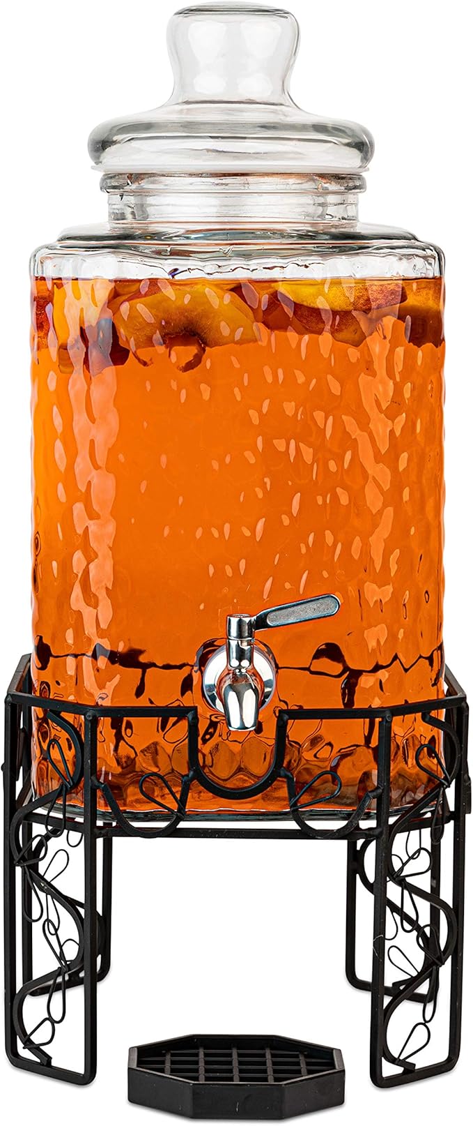2.5 Gallon Glass Beverage Dispenser with Stainless Steel Spigot, Metal Stand, and Drip Tray – Mason Jar Style Drink Dispenser for Parties, Iced Tea, Water, Lemonade, and More by KITCHENTOOLZ