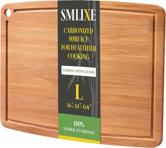 Bamboo Cutting Boards for Kitchen,Carbonized Wood Cutting Board with Deep Juice Groove for Chopping Meat, Vegetables, Fruits, Nuts,Lightweight & Durable,Ideal Kitchen Gift by smlixe