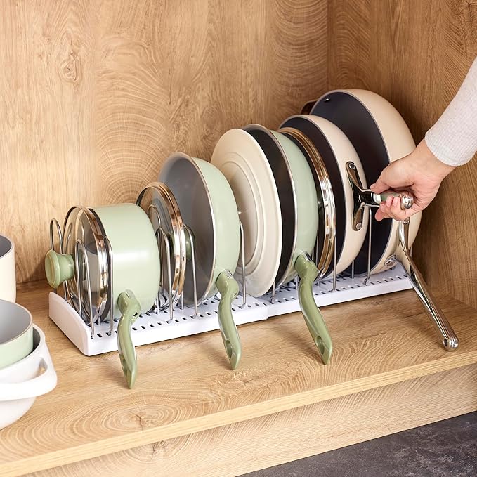 YouCopia StoreMore Expandable Pan and Lid Rack with Steel Wires, 12.5"-22" Wide Adjustable Pan Organizer for Kitchen Cabinet Storage, Premium Edition - Image 7
