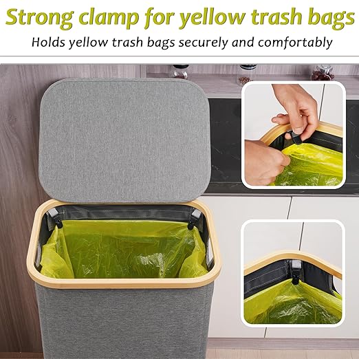 efluky Recycling Bin Holder 100L, 26 Gallon Trash Can with Lid, Garbage Bag Holder for Yellow Bags, Easy Removal, (Inner Bag Not Included) -Grey - Image 4