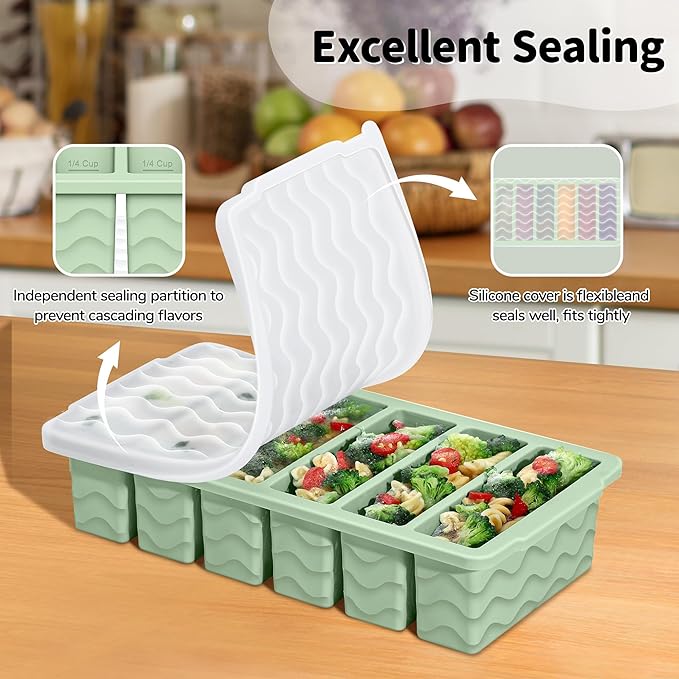 2-Pack Silicone Freezer Trays with Lid, 2 Large 2-Cup(500ml) & 6 Small 1/2-Cup(125ml) Soup Freezer Container Molds, Ice Cube Tray For Meal Prep & Freezing Soup, Stews, Sauces, Oven & Dishwasher-Safe - Image 5