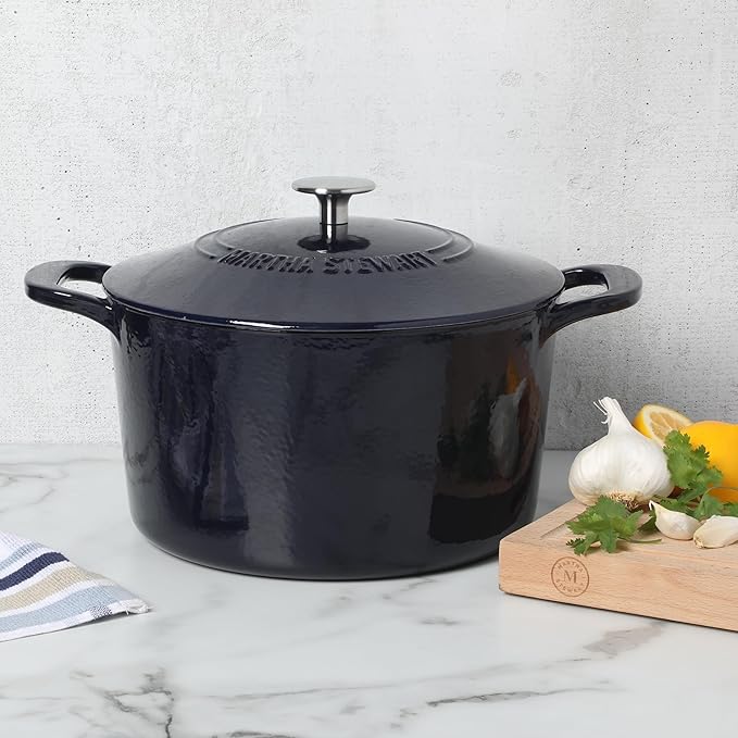 Martha Stewart Gatwick 7 QT Enamel Cast Iron Dutch Oven – Navy Blue, Heavy-Duty Durable Dutch Oven for Slow Cooking, Braising, and Baking - Image 3