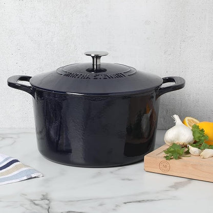 Martha Stewart Gatwick 7 QT Enamel Cast Iron Dutch Oven – Navy Blue, Heavy-Duty Durable Dutch Oven for Slow Cooking, Braising, and Baking - Image 3