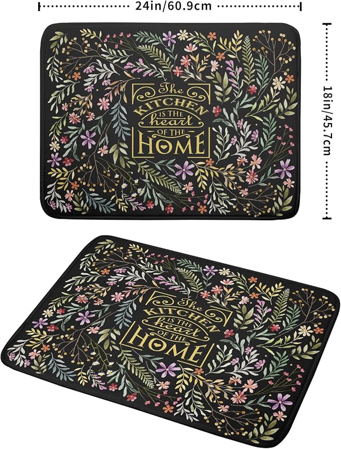 Vintage Microfiber Dish Drying Mat Wildflowers Leaves Absorbent Dry Mat for Kitchen Counter Decor - Image 2