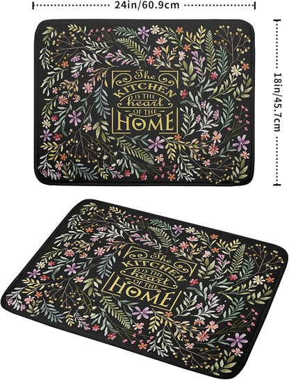 Vintage Microfiber Dish Drying Mat Wildflowers Leaves Absorbent Dry Mat for Kitchen Counter Decor - Image 2