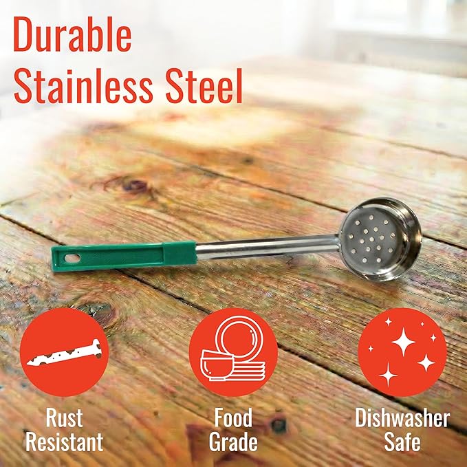 4 Ounce Slotted Stainless Steel Portion Control Ladle Spoon for Measuring and Serving; Commercial Grade Serving Scoops [Pack of 12] - Image 4