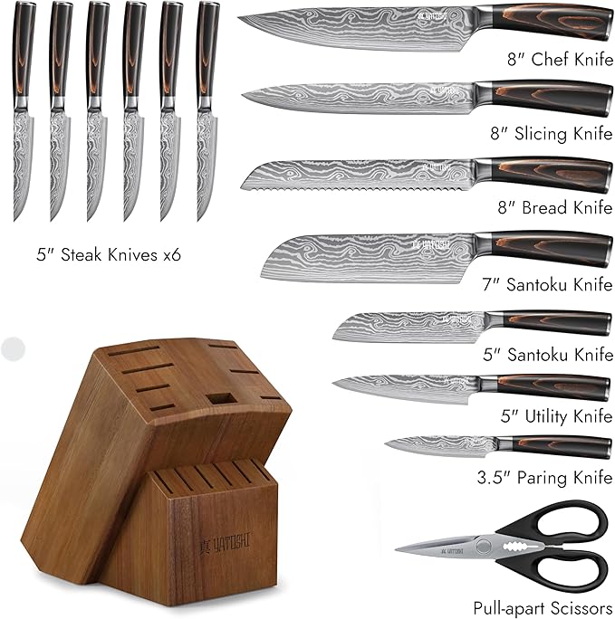 Yatoshi Professional Kitchen Knife Set, 15 Pieces, High Carbon Stainless Steel, Ergonomic Handle - Image 5