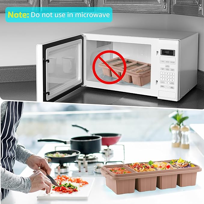 Ztomine Silicone Freezer Tray With Lid - Silicone Freezer Food Molds- Large Ice Cube Tray,Silicone Freezer Container,Freeze & Store Soup, Sauce, Broth,Leftovers - Makes 4 Perfect 1 Cup - Image 6
