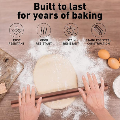 Zulay Kitchen 15.9 inch Professional Stainless Steel Rolling Pin - Lightweight Metal French Rolling Pin - Perfect for Baking, Fondant, Pizza Dough Roller, Dumpling - Copper - Image 3
