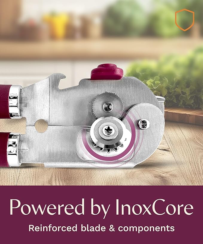 Premium Multifunction Magnetic Manual Can Opener and Bottle Opener, Heavy Duty Stainless Steel Sharp Cutting Blade and Oversized Easy Turn Knob, Soft-Touch Handle, Kitchen Use, Mauve - Image 4