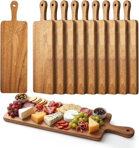 Nuenen 10 Pcs Wood Cutting Board with Handle 16.1 x 4.7 Inch Acacia Bamboo Wooden Serving Kitchen Chopping Boards for Pizza, Bread, Cheese, Charcuterie, Fruit, Vegetables(Narrow Acacia) by Nuenen
