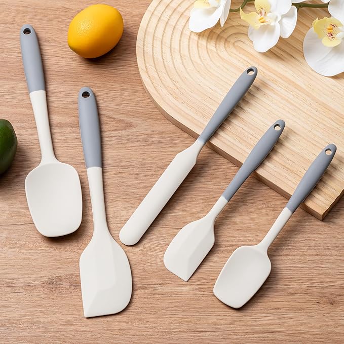 Silicone Spatula Set, 5 Piece Food Grade Rubber Spatulas for Baking, Cooking, and Mixing High Heat Resistant Non Stick Dishwasher Safe BPA-Free (Gray+White) - Image 6
