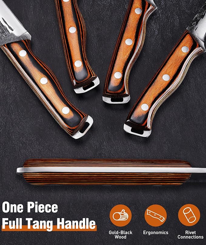 Naitesen 7PCS Hand Forged Butcher Knife and Kitchen Knife 2 in 1 Set with Roll Bag, Heavy Duty Meat Cleaver Serbian Chef Knife Breaking Knife Boning Knife for Meat Cutting BBQ Gifts for Men Women - Image 6