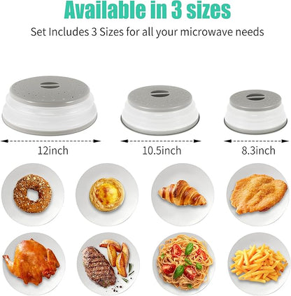 3 Pack Collapsible Microwave Food Covers, Splatter Guard,Vented Microwave Lid for Food, BPA free TPR, Dishwasher safe,Gray，Large, Medium, Small - Image 2