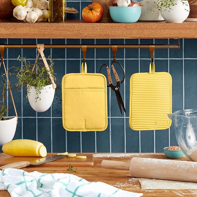 KITCHENAID Ribbed Soft Silicone Pot Holder 2-Pack Set, 2025 Color of the Year, Butter Yellow, 7"x9" - Image 2