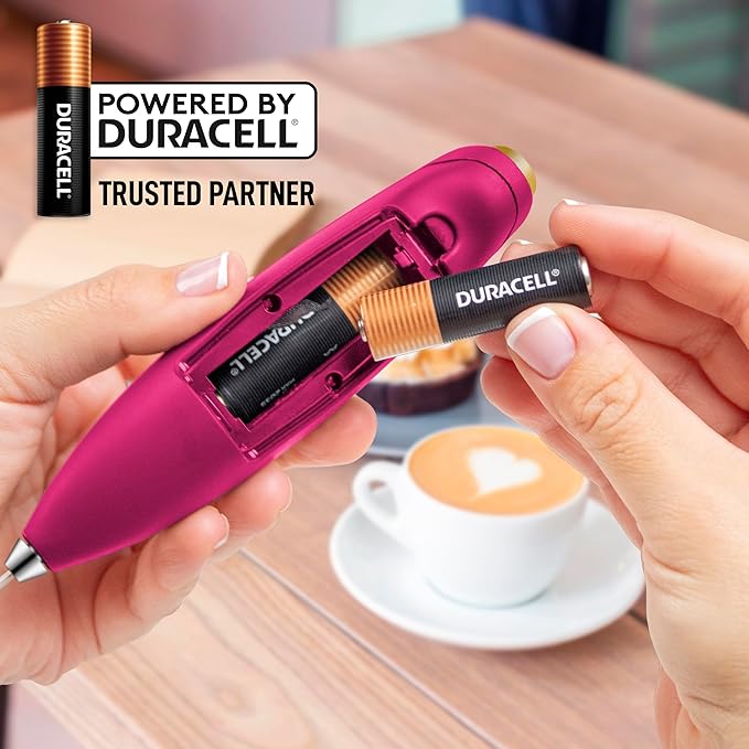 Zulay Kitchen Powerful Milk Frother Wand With 4 AA Duracell Batteries - Ultra Fast Handheld Drink Mixer - Electric Whisk Foam Maker for Coffee, Lattes, Cappuccino, Matcha & Creamer - Hot Pink Gold - Image 6